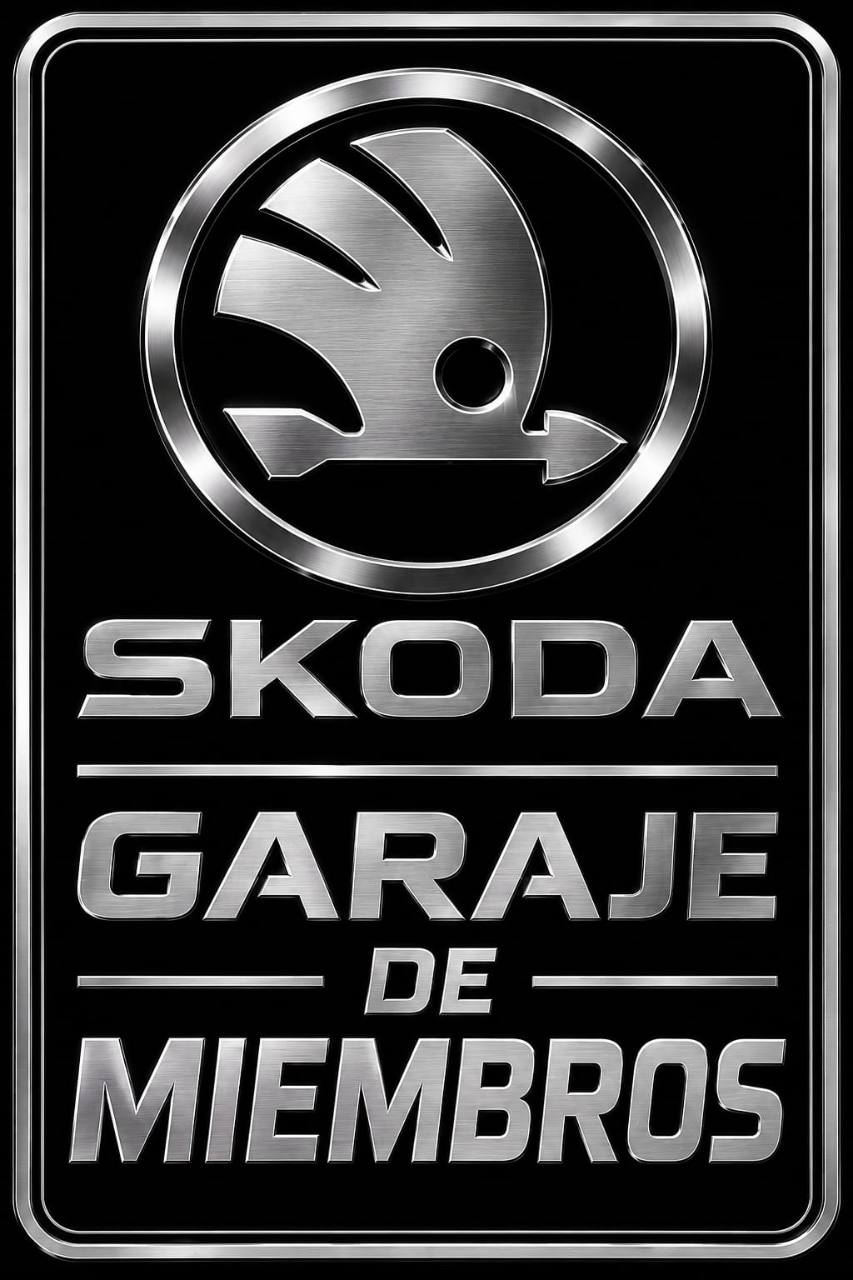 Emblema Škoda plateado y texto Garaje de miembros