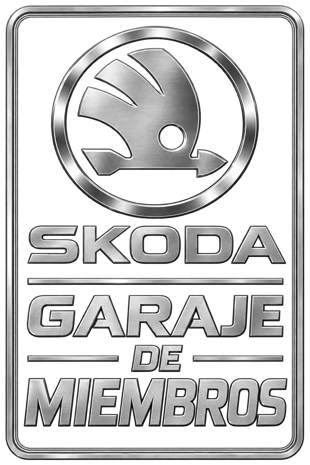Emblema Škoda plateado y texto Garaje de miembros
